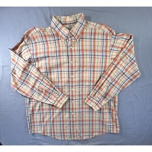 LL Bean Button Down Orange Blue Plaid Long Sleeve Men's Large with flaw Outdoor
